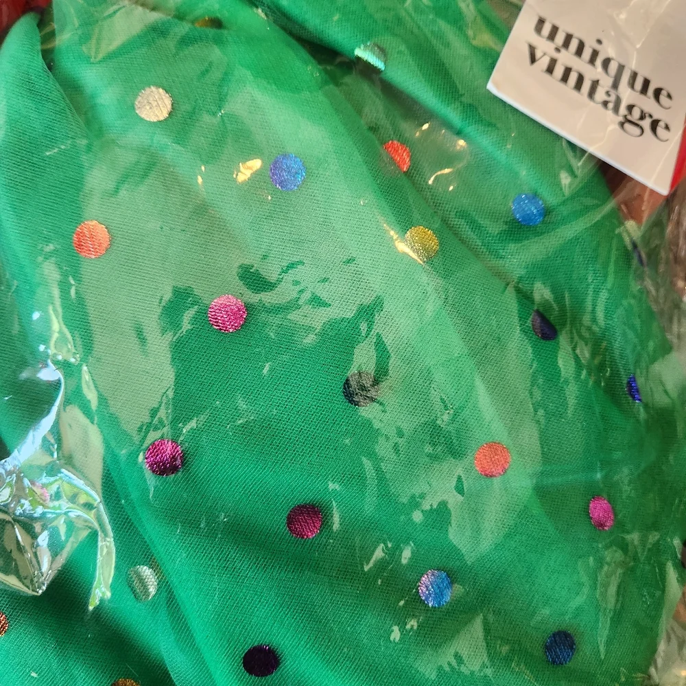 Unique Vintage, size L10-12, green & red skirt - Picture 5 of 5